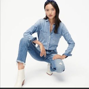 J.Crew Chambray Button Up. Relaxed Fit, Size 4. Gently Used. Originally $89.00